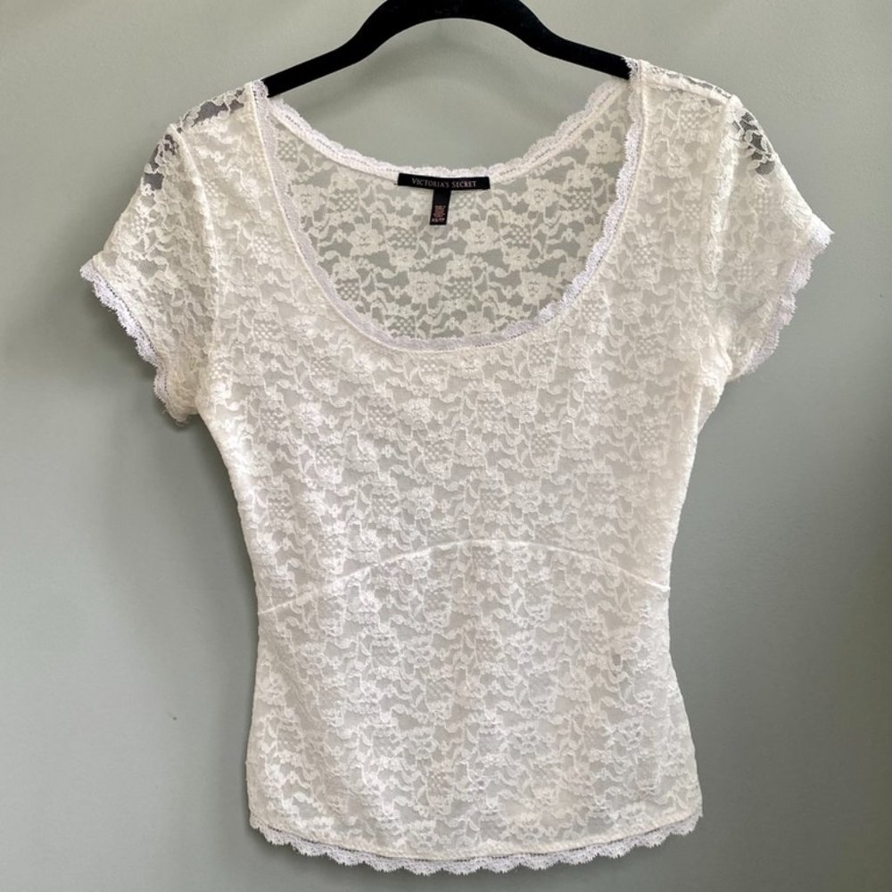 Victoria's Secret Lace Short Sleeve Top (Sz XS) Off White
